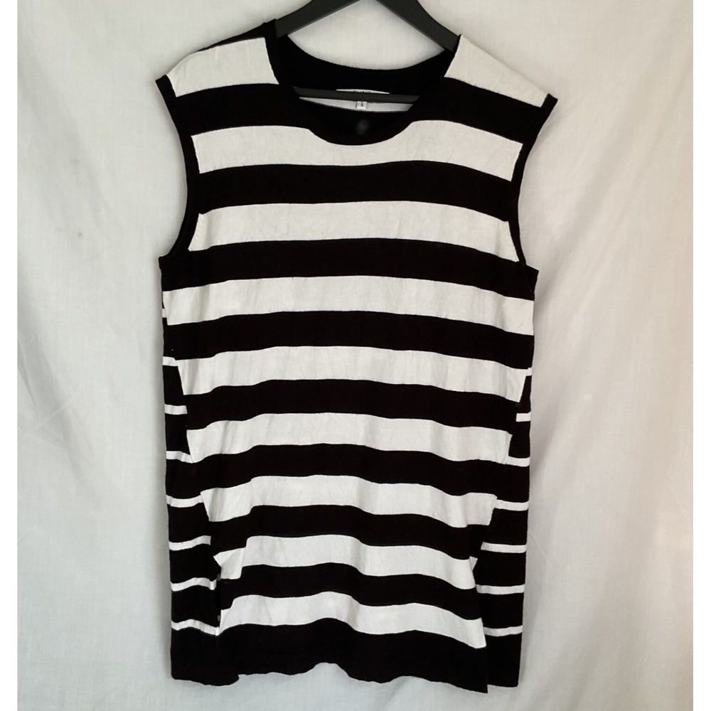 Alfred Sung knit striped black white tank large